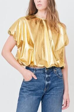 SECULAR Georgina Metallic Top in Gold M NWT Festival Retro Glam Mob Wife